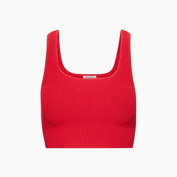Sculpt Ribbed Knit Squareneck Cropped Tank [Red] - Picture 1 of 5